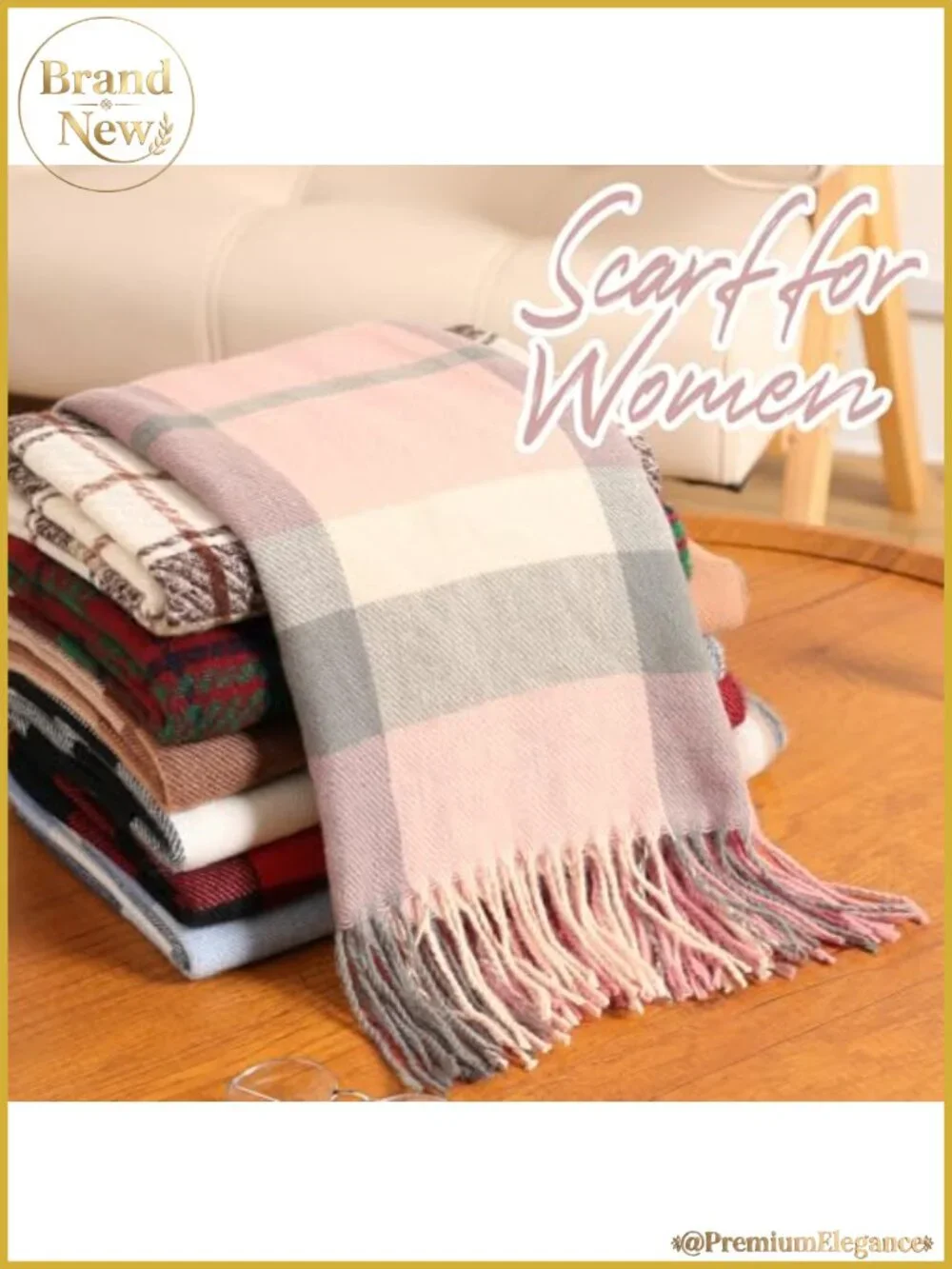 Oversized Plaid Blanket Scarf Acrylic Shawl Wrap with Tassels